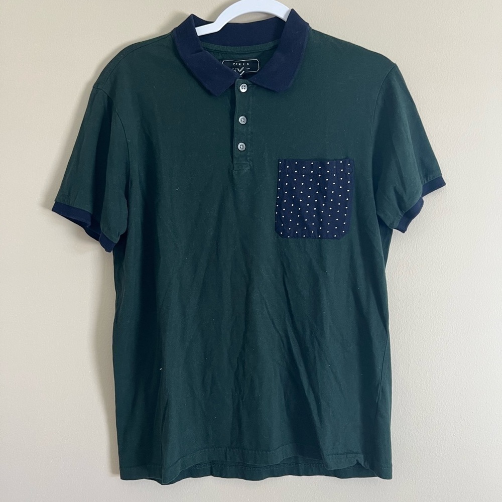 21 Men Green Short Sleeve Polo Shirt